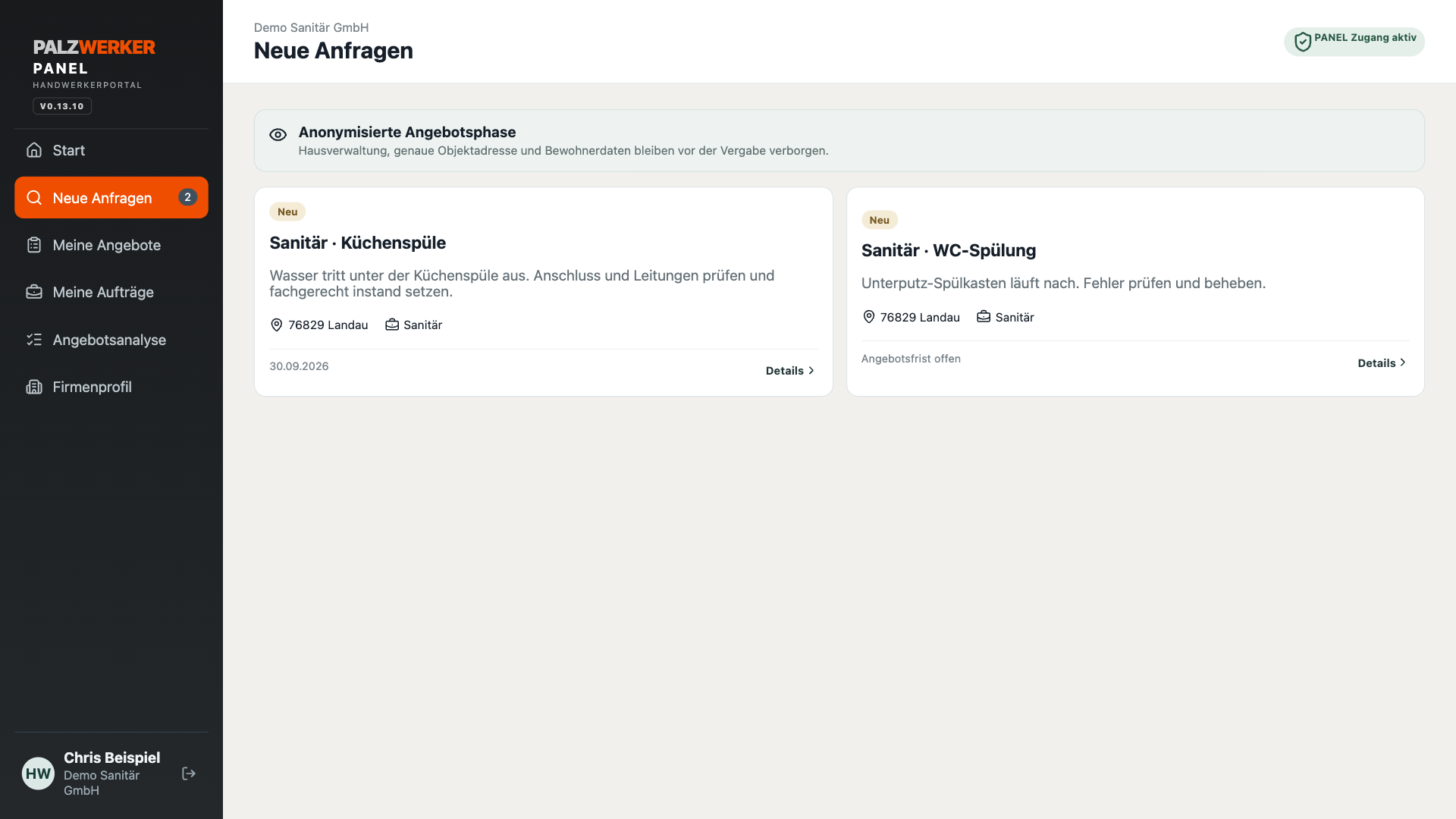 PalzWerker-PANEL-Software mit regionalen Anfragen auf einem PC